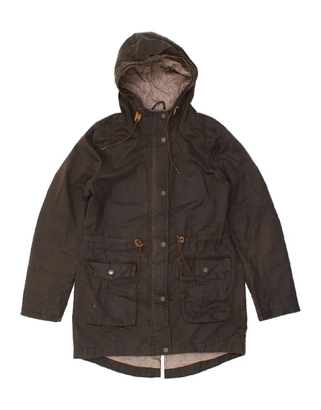 FAT FACE Womens Hooded Parka Jacket UK 10 Small Grey Cotton Knit Fabric Woven Fabric Fleece Fabric