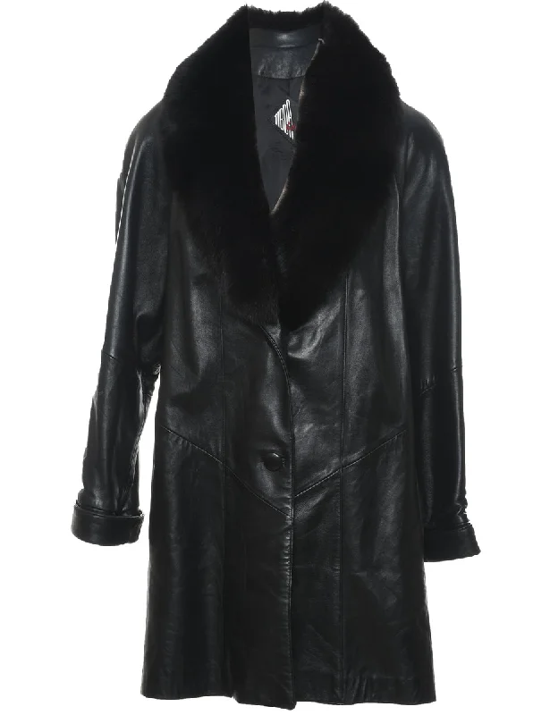 Faux Fur Trim Black Leather Jacket - L Herringbone Jacket Checkered Jacket Solid Jacket Faux Fur Trim Black Leather Jacket - L Herringbone Jacket Checkered Jacket Solid Jacket