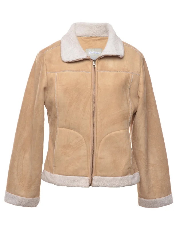 Faux Shearling Lining Beige Jacket - M Herringbone Jacket Houndstooth Jacket Plaid Jacket