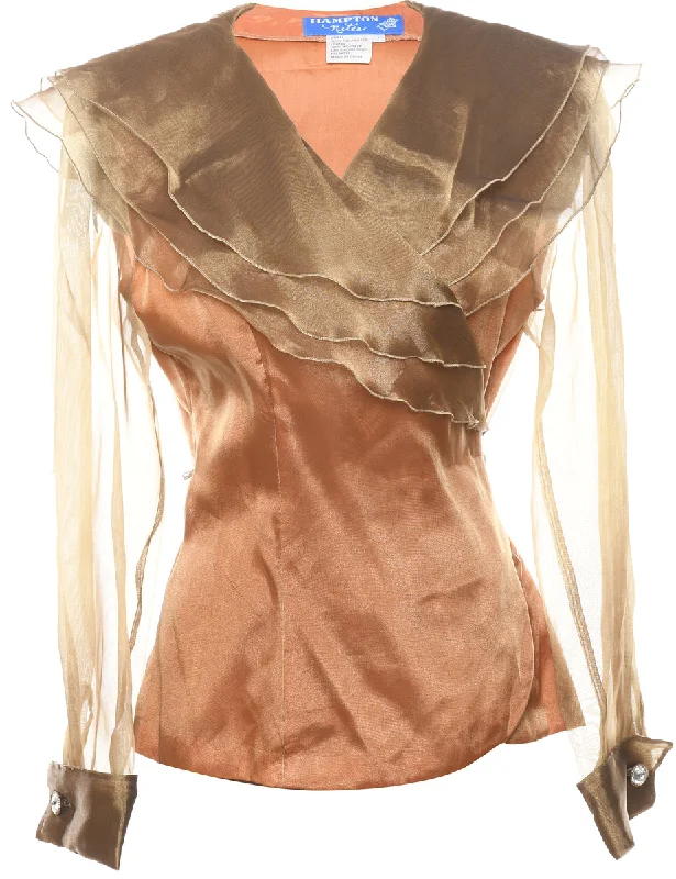 Gold Metallic Shiny Evening Jacket - L Satin Jacket Silk Jacket Chiffon Jacket
