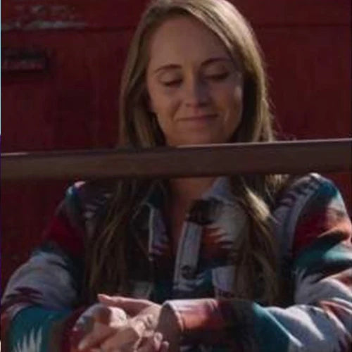 Heartland Amy Fleming Aztec Shirt Jacket Notch Collar Peter Pan Collar Cowl Neck