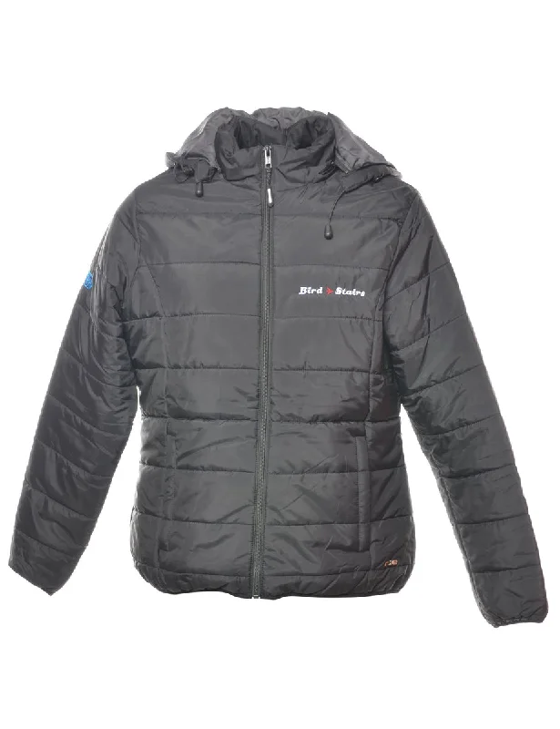 Hooded Black Classic Puffer Jacket - L Satin Jacket Silk Jacket Chiffon Jacket