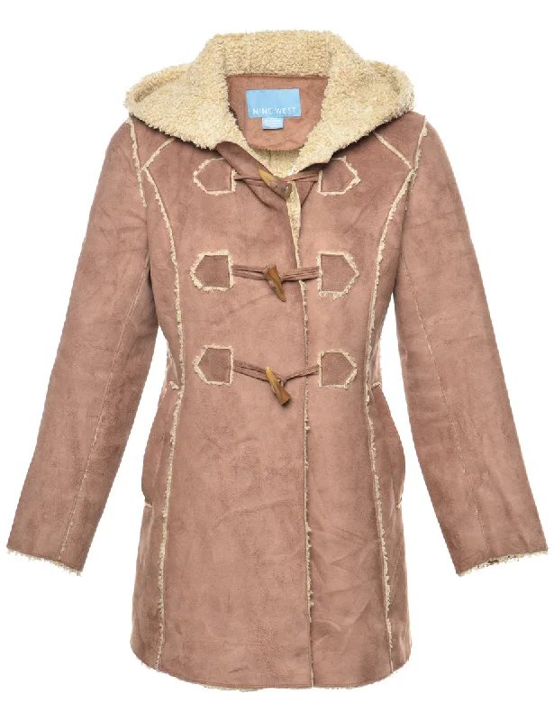Hooded Shearling Lined Toggle Fasten Jacket - S Front Pockets Side Pockets Patch Pockets