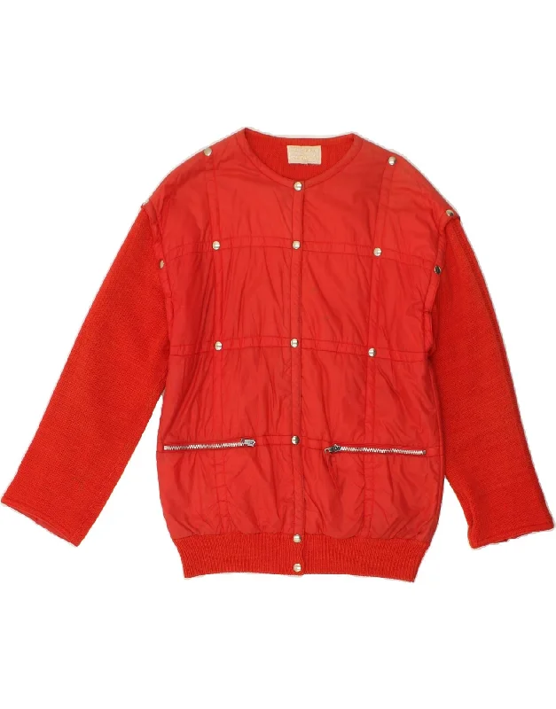 ICEBERG Womens Bomber Jacket IT 44 Medium Red Cotton Zippered Jacket Buttoned Jacket Snapped Jacket