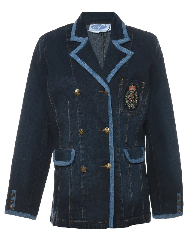 Indigo Button-Front Denim Jacket - M Faux Fur Fabric Real Fur Fabric Shearling Fabric