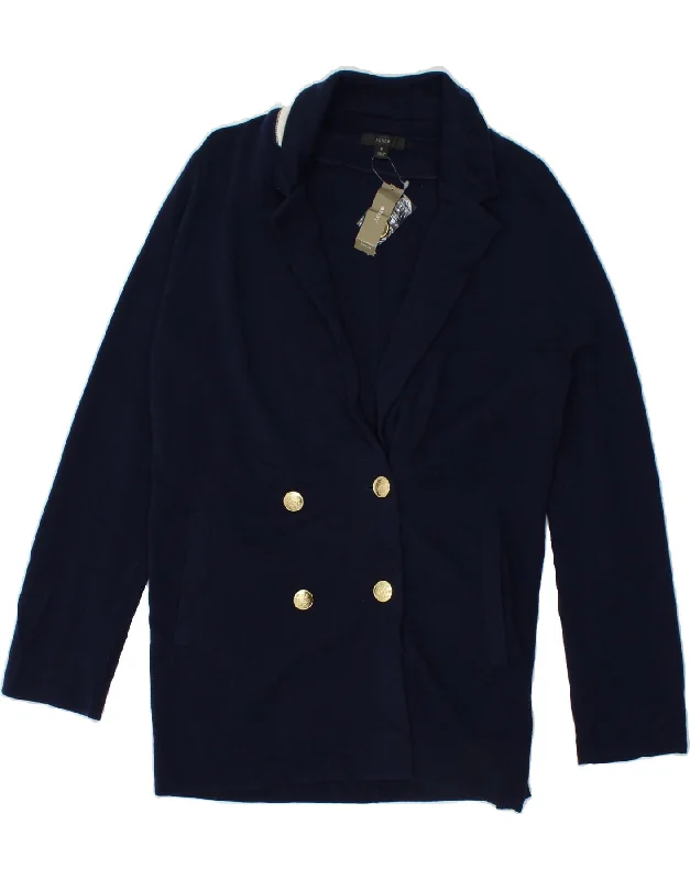J. CREW Womens Double Breasted Blazer Jacket UK 10 Small Navy Blue Zip Front Button Front Snap Front