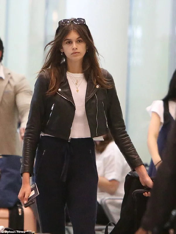 Kaia Gerber Biker Leather Jacket Mesh Jacket Canvas Jacket Denim Jacket