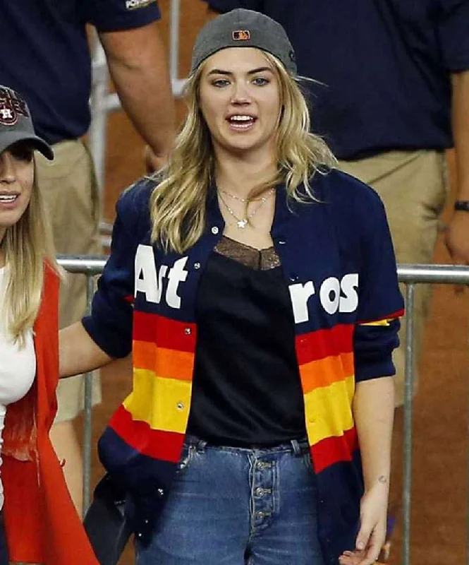 Kate Upton Astros Sweater Jacket Stand-Up Collar Roll-Neck Collar Turtle Neck