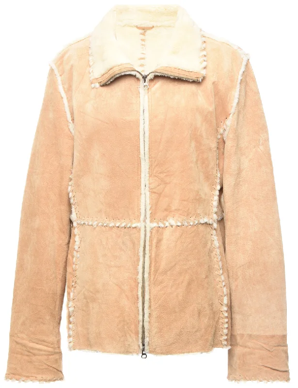 Light Brown Faux Shearling Suede Jacket - XL Nylon Fabric Polyester Fabric Spandex Fabric Light Brown Faux Shearling Suede Jacket - XL Nylon Fabric Polyester Fabric Spandex Fabric