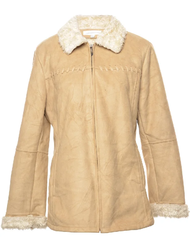 Light Brown Shearling Lined Zip-Front Jacket - M Quilted Jacket Puffer Jacket Insulated Jacket