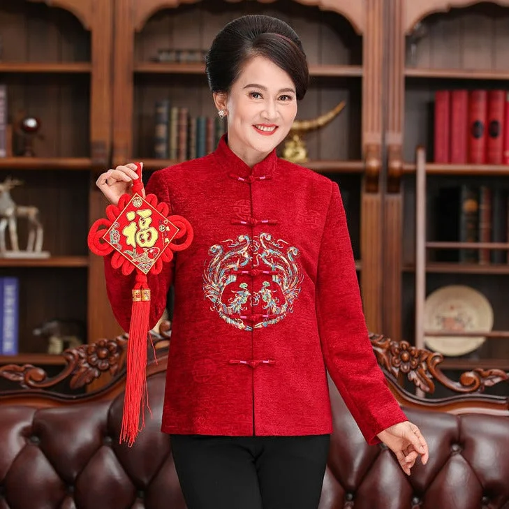 Mandarin Collar Dragon Embroidery Velvet Traditional Chinese Jacket Mother Coat Denim Jacket Leather Jacket Suede Jacket Mandarin Collar Dragon Embroidery Velvet Traditional Chinese Jacket Mother Coat Denim Jacket Leather Jacket Suede Jacket
