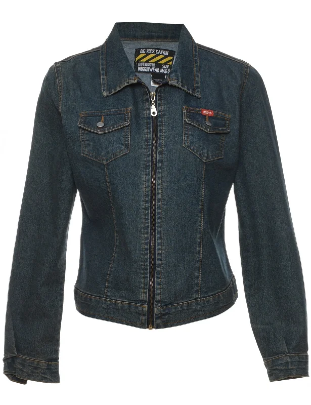 Medium Wash Zip-Front Denim Jacket - S Zip Front Button Front Snap Front