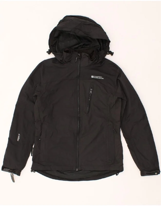 MOUNTAIN WAREHOUSE Womens Hooded Rain Jacket UK 8 Small Black Belted Jacket Elasticated Jacket Padded Jacket