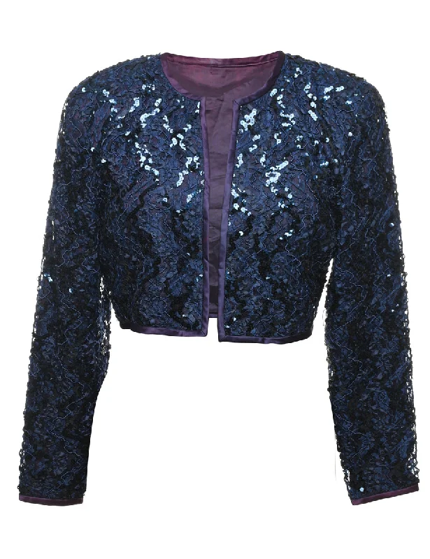 Navy Sequined Evening Jacket - M Elasticated Jacket Padded Jacket Insulated Jacket