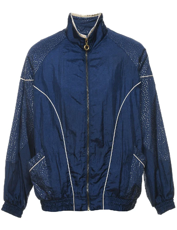 Navy Sparkly Zip-Front Nylon Jacket - S Mesh Jacket Canvas Jacket Denim Jacket