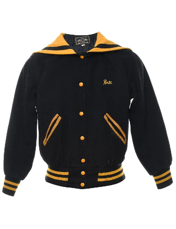 Navy & Yellow 1980s Varsity Jacket - M Nylon Jacket Polyester Jacket Spandex Jacket