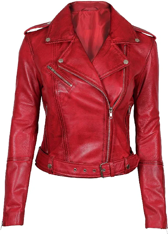 Negan Biker Women's Red Leather Jacket Knit Jacket Woven Jacket Fleece Jacket