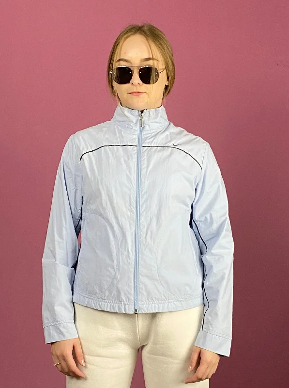 Nike Vintage Women's Windbreaker Jacket - XS Blue Polyester Denim Fabric Leather Fabric Suede Fabric