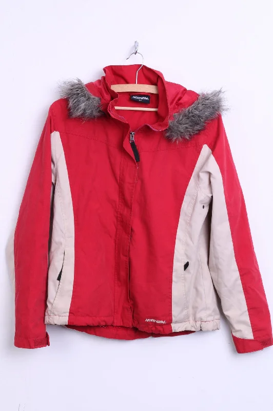 Norheim Womens S/M Jacket Hood Red Cream Sides Fur On The Hood Insulated Jacket Fitted Jacket Loose Jacket