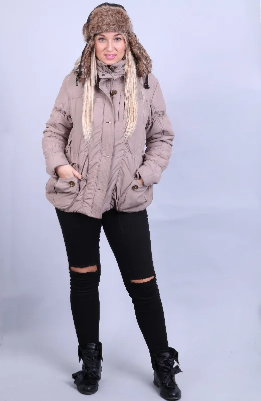 Orsay Womens 40 L Quilted Padded Jacket Parka Hood Brown Winter Oversized Jacket Tailored Jacket Straight Jacket