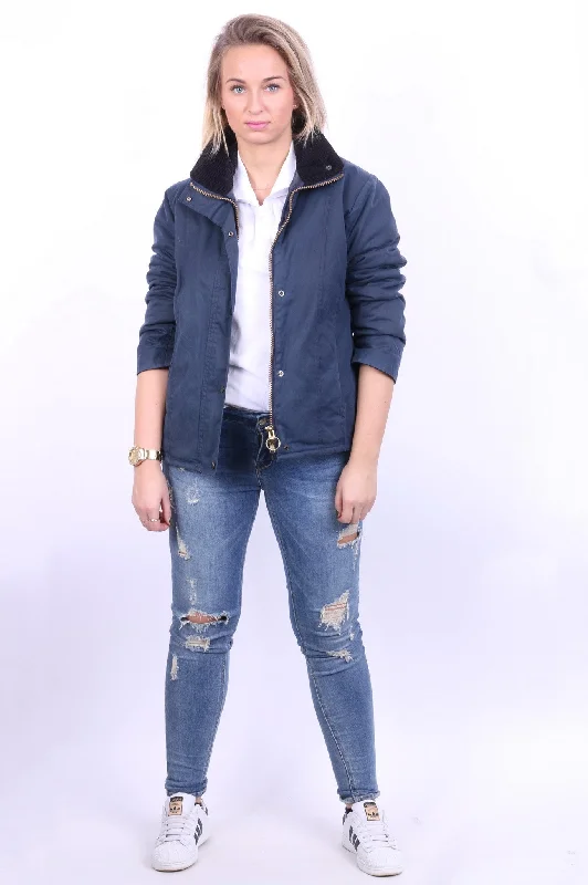 P.G. Field Womens 10 M Jacket Navy Harrington Jacket Cotton Padded Chenille Fabric Brocade Fabric Lace Fabric