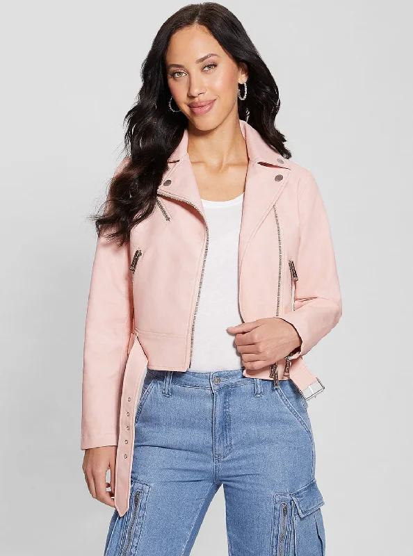 Pink Patty Biker Jacket Toggled Jacket Drawstring Jacket Belted Jacket