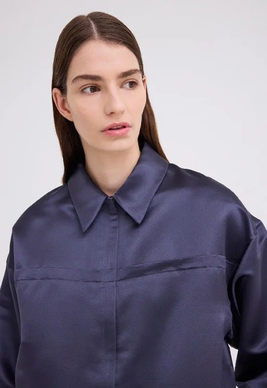 Poulson Silk Bomber Jacket - Sly Blue Wool Jacket Cashmere Jacket Tweed Jacket