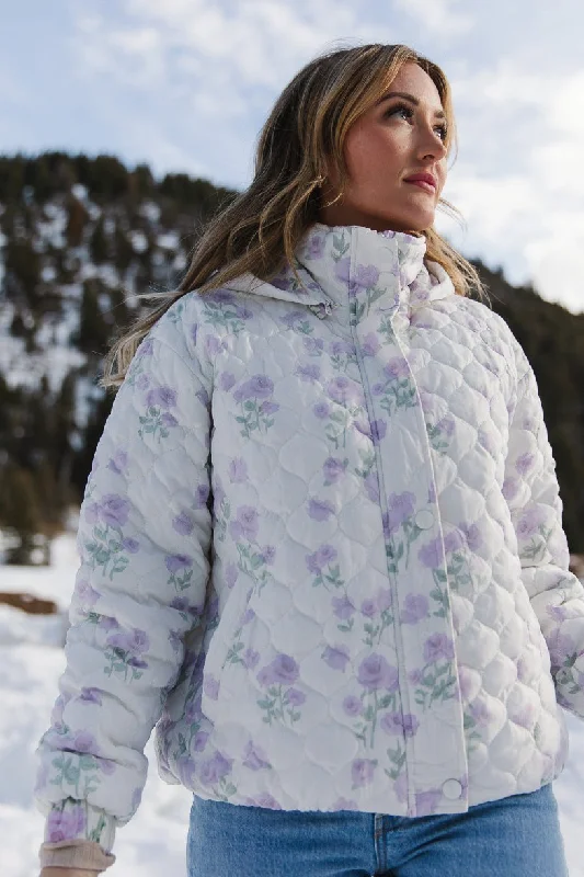 Quilted Jacket in Lavender Floral - FINAL SALE Elasticated Jacket Padded Jacket Insulated Jacket