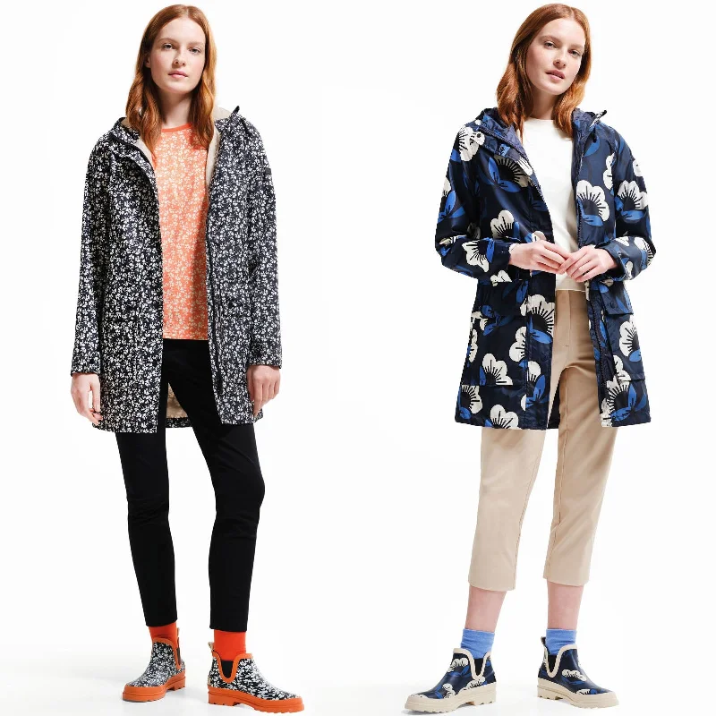Regatta Womens Orla Kiely Long Line Waterproof Rain Jacket Coat Denim Fabric Leather Fabric Suede Fabric