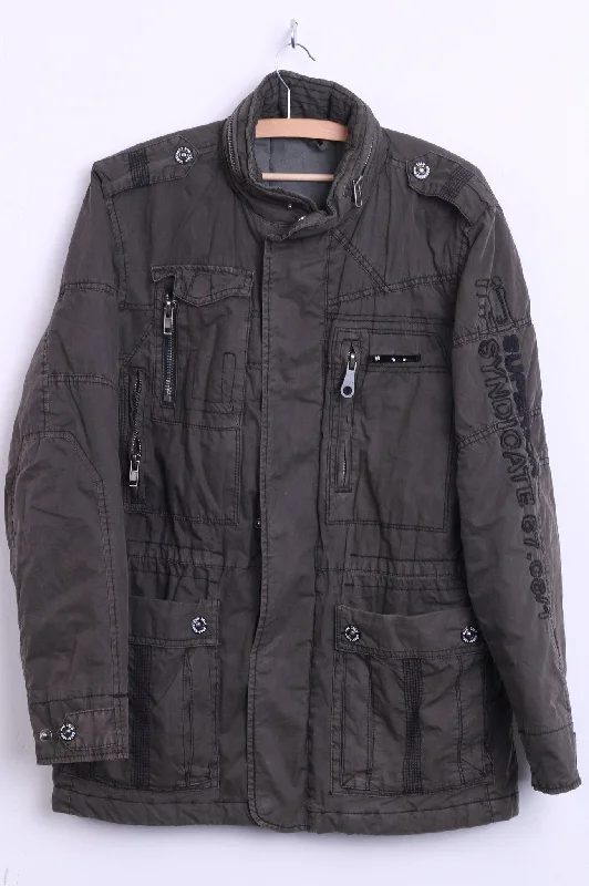 RVR ISLD Womens M Parka Jacket Washed Look Long Coat Hidden Hood Embroidered Jacket Appliqued Jacket Beaded Jacket