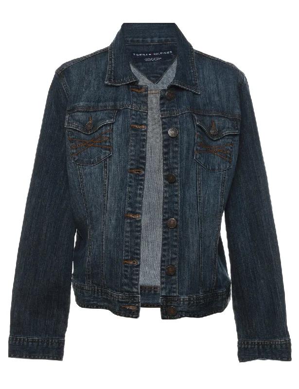 Tommy Hilfiger 1990s Medium Wash Denim Jacket - L Zip Front Button Front Snap Front