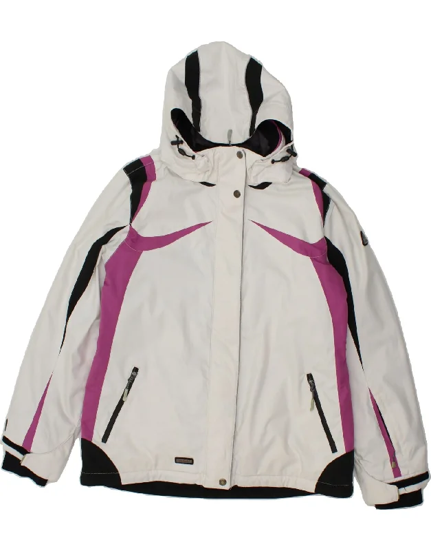 VINTAGE Womens Hooded Windbreaker Jacket UK 18 XL White Colourblock Boat Neck Shawl Collar Notched Collar