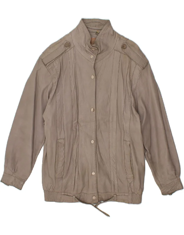 VINTAGE Womens Leather Jacket UK 14 Large Grey Knit Jacket Woven Jacket Fleece Jacket