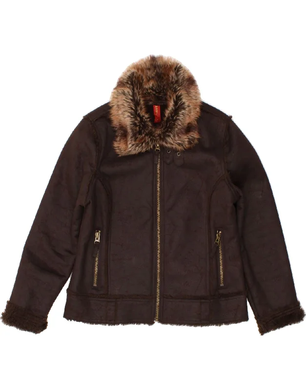 VINTAGE Womens Sherpa Jacket UK 14 Large Brown Lace Jacket Ribbed Jacket Sequined Jacket VINTAGE Womens Sherpa Jacket UK 14 Large Brown Lace Jacket Ribbed Jacket Sequined Jacket