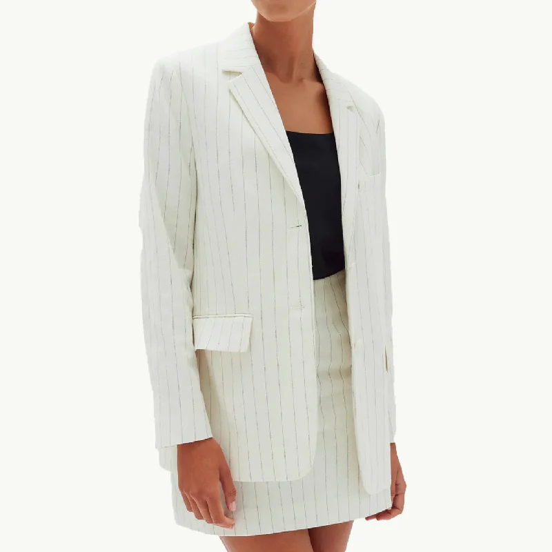 Leila Stripe Linen Jacket - Cream Pinstripe Nylon Jacket Polyester Jacket Spandex Jacket