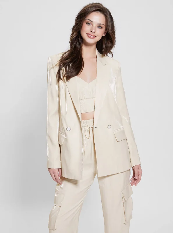 Eco Champagne Adriana Blazer Jacket Satin Jacket Silk Jacket Chiffon Jacket