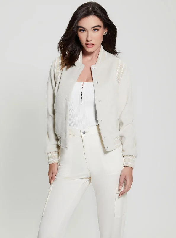 White Gloria Logo Bomber Jacket Wool Jacket Cashmere Jacket Tweed Jacket