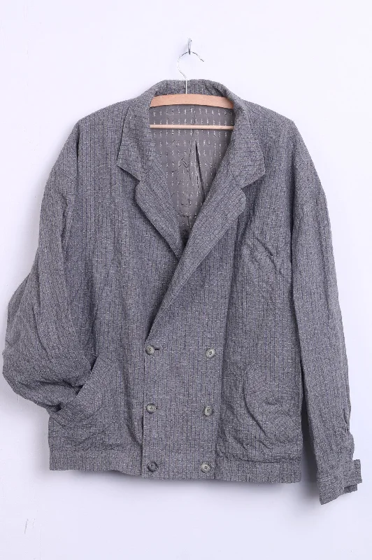 Womens 4XL Jacket Check Blazer Dark Grey Double Breasted Pockets Hooded Jacket Caped Jacket Shawl Collar Jacket