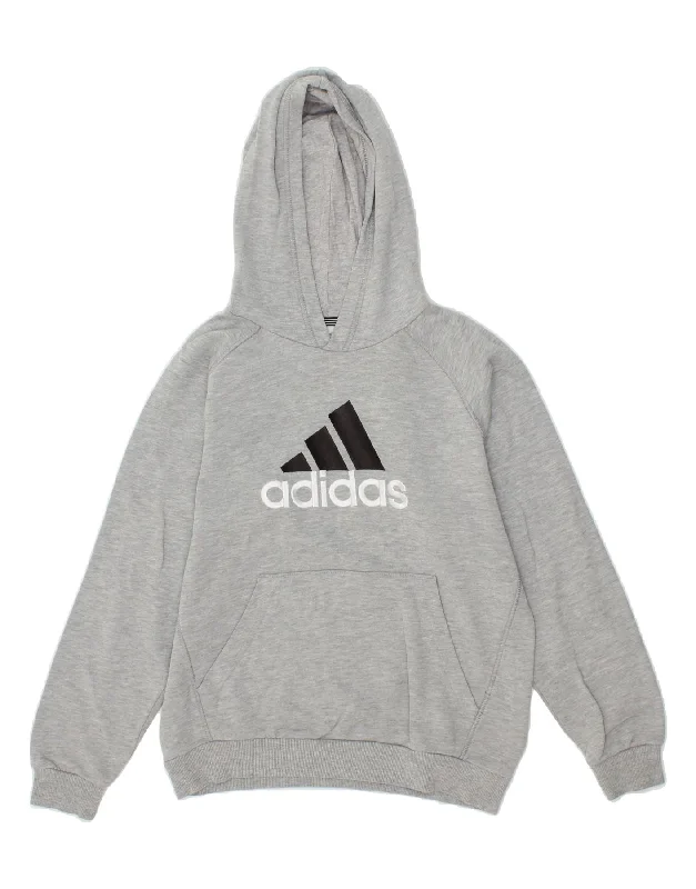 ADIDAS Boys Graphic Hoodie Jumper 11-12 Years Grey Cotton Hoodie with Contrast Stitching Detailed Premium