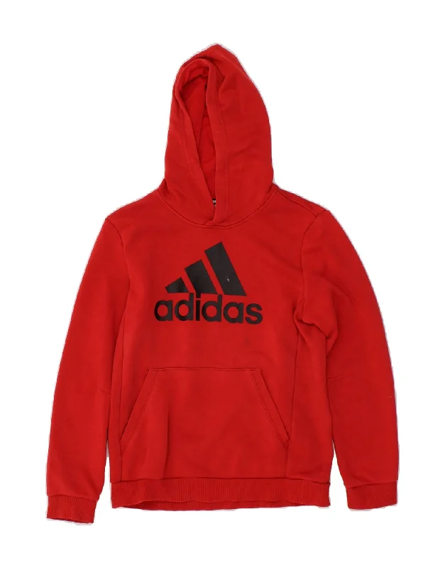 ADIDAS Boys Graphic Hoodie Jumper 11-12 Years Red Cotton Hoodie with Lace Feminine Delicate