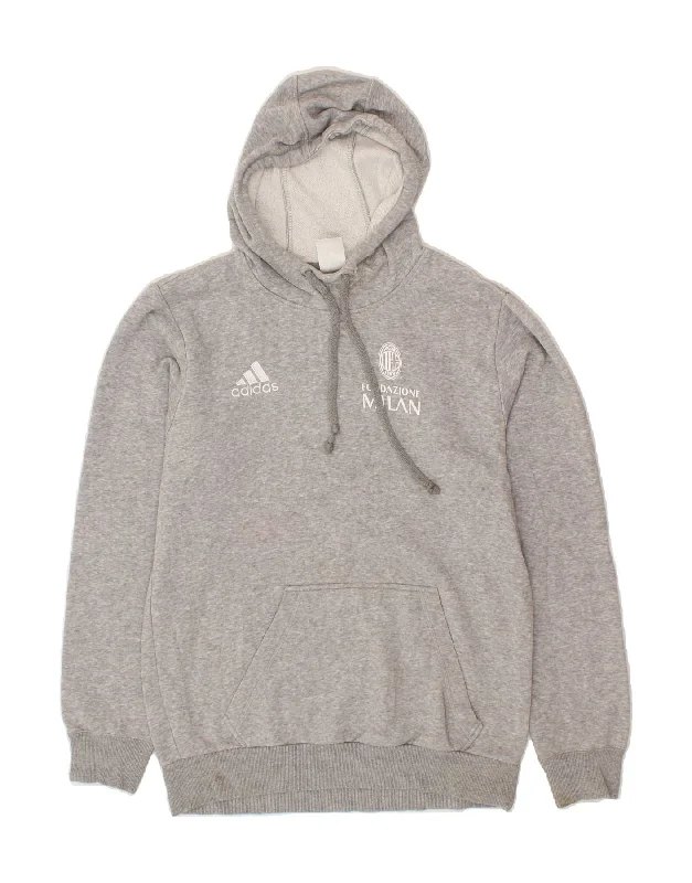 ADIDAS Mens AC Milan Graphic Hoodie Jumper Small Grey Cotton Hoodie with Exposed Zipper Edgy Industrial ADIDAS Mens AC Milan Graphic Hoodie Jumper Small Grey Cotton Hoodie with Exposed Zipper Edgy Industrial