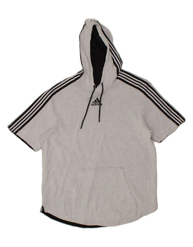 ADIDAS Mens Short Sleeve Hoodie Jumper Large Grey Cotton Hoodie with Magnetic Closure Innovative Modern