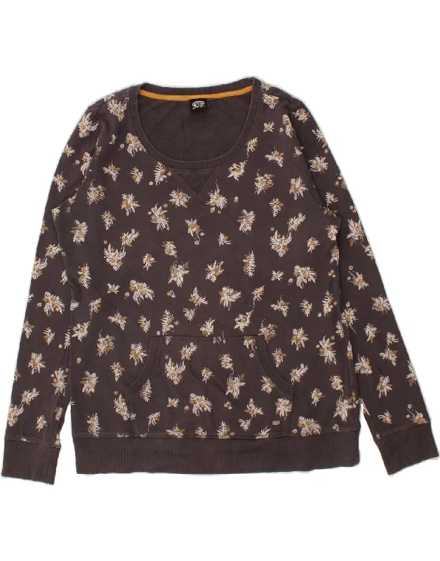 ANIMAL Womens Sweatshirt Jumper UK 16 Large Grey Floral Cotton Hoodie with Drawcord Adjustable Secure