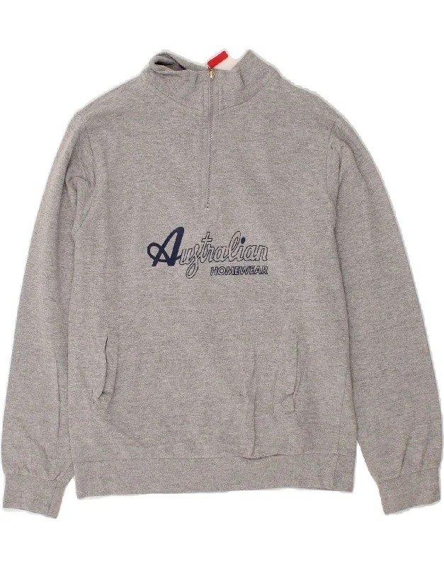 AUSTRALIAN L'ALPINA Mens Graphic Zip Neck Sweatshirt Jumper Small Grey Hoodie with Patch Decorative Personalized