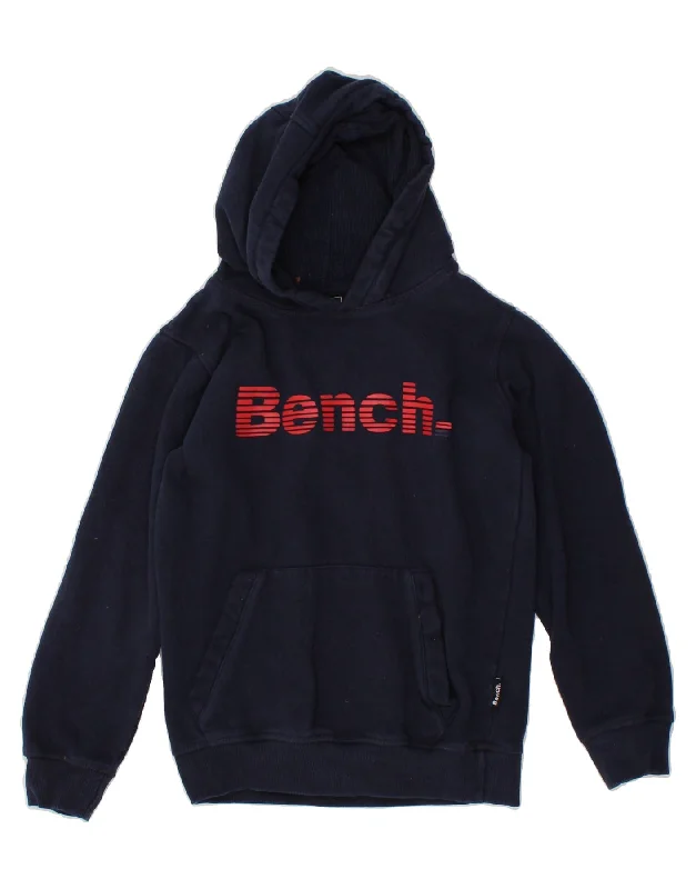 BENCH Boys Graphic Hoodie Jumper 11-12 Years Navy Blue Cotton Hoodie with Distressed Vintage Worn BENCH Boys Graphic Hoodie Jumper 11-12 Years Navy Blue Cotton Hoodie with Distressed Vintage Worn