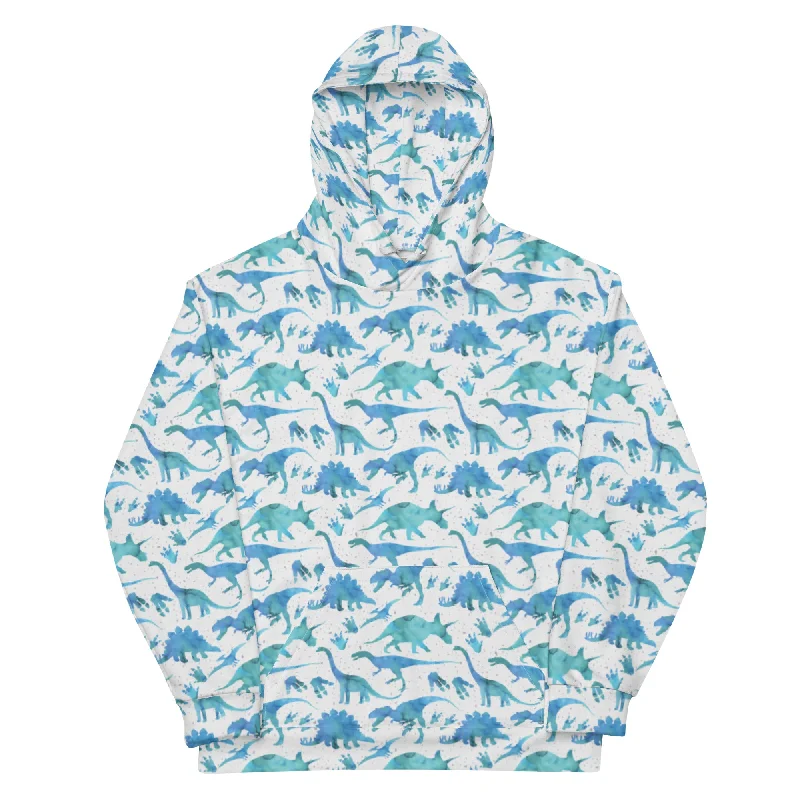 Blue Watercolor Dino - Adult Dinosaur Hoodie Hoodie with Exposed Zipper Edgy Industrial Blue Watercolor Dino - Adult Dinosaur Hoodie Hoodie with Exposed Zipper Edgy Industrial