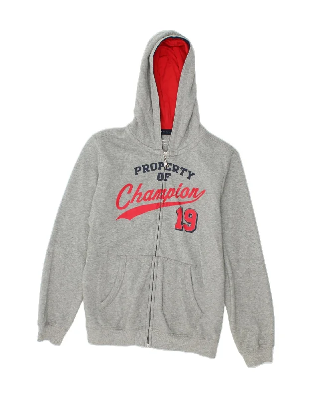 CHAMPION Boys Graphic Zip Hoodie Sweater 11-12 Years Large Grey Cotton Hoodie with Hidden Zipper Minimalist Clean CHAMPION Boys Graphic Zip Hoodie Sweater 11-12 Years Large Grey Cotton Hoodie with Hidden Zipper Minimalist Clean