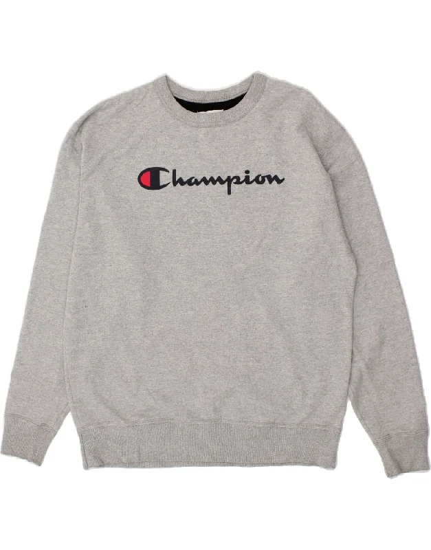 CHAMPION Mens Graphic Sweatshirt Jumper Large Grey Cotton Hoodie with Hem Drawcord Adjustable Customizable CHAMPION Mens Graphic Sweatshirt Jumper Large Grey Cotton Hoodie with Hem Drawcord Adjustable Customizable