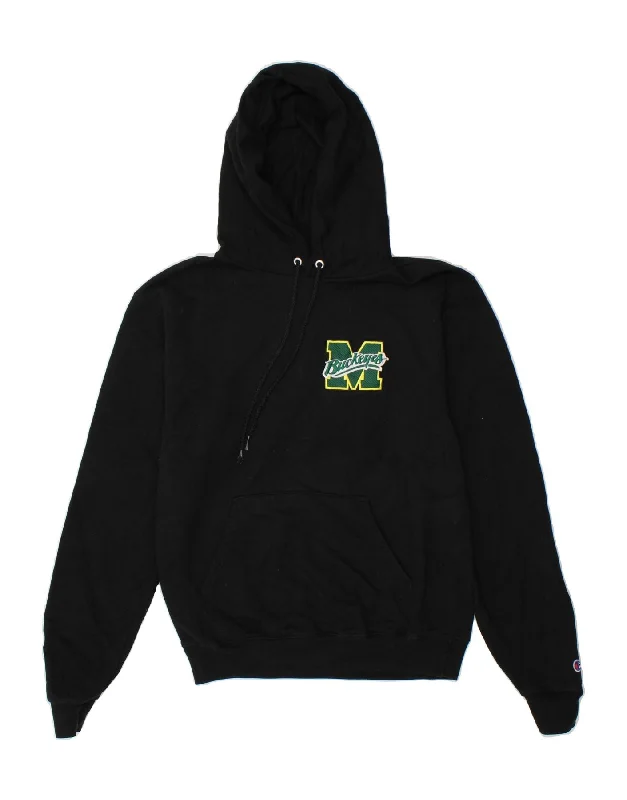 CHAMPION Mens Hoodie Jumper Small Black Cotton Hoodie with Hem Raw Edge Edgy Unfinished CHAMPION Mens Hoodie Jumper Small Black Cotton Hoodie with Hem Raw Edge Edgy Unfinished