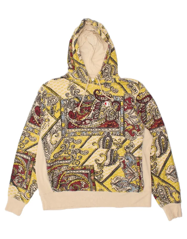 CHAMPION Mens Hoodie Jumper XL Beige Paisley Cotton Hoodie with Hem Embroidery Detailed Premium CHAMPION Mens Hoodie Jumper XL Beige Paisley Cotton Hoodie with Hem Embroidery Detailed Premium